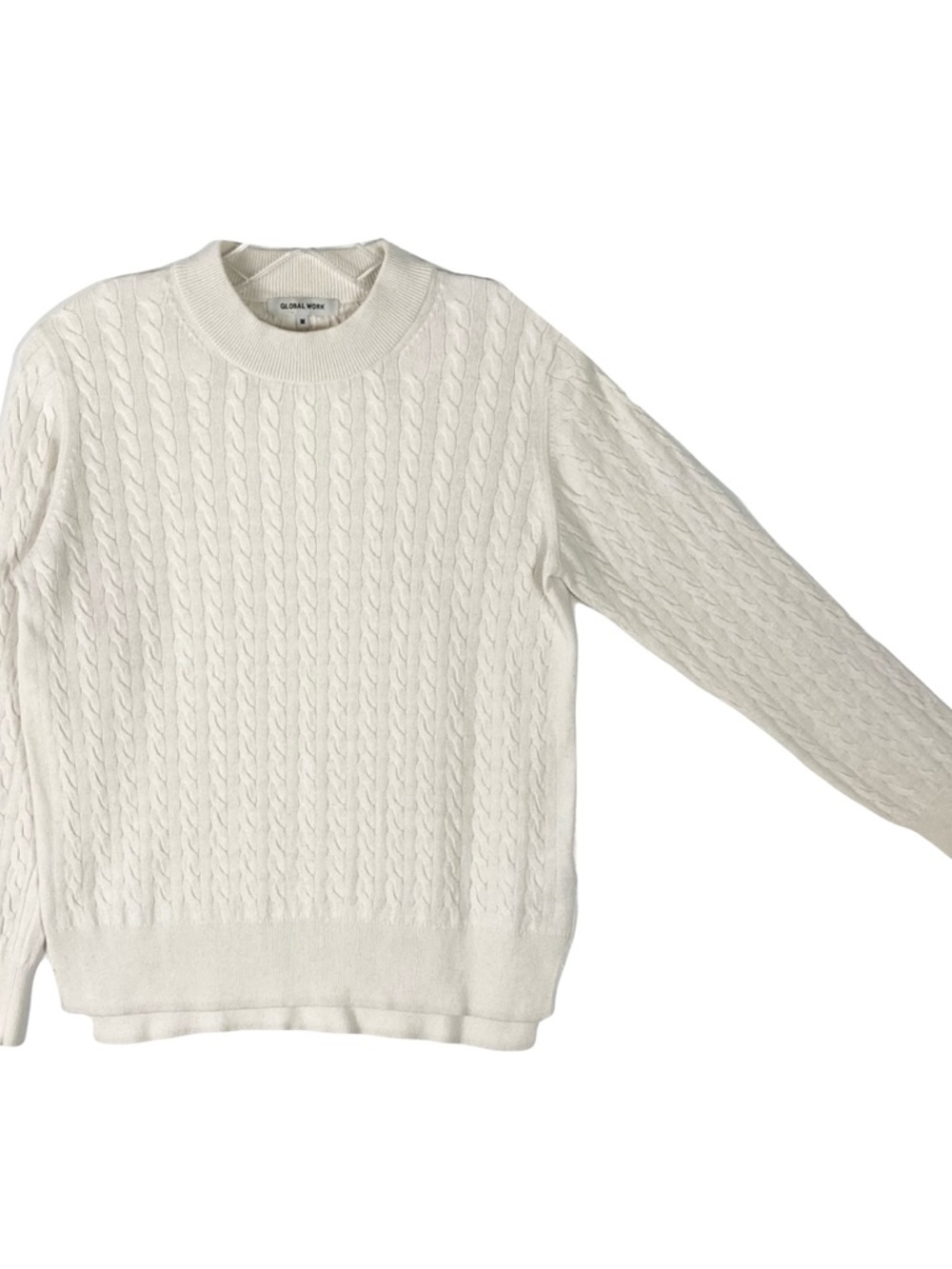 Nwot GLOBAL WORK Sweater Women M White Cable-Knit Mock-Neck